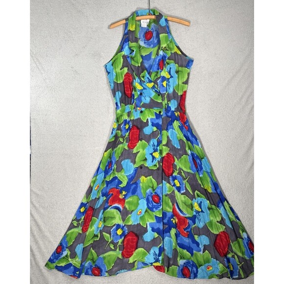 Vintage Together Maxi Dress Size 10 Double Breasted 50s Inspired Day Dress Artsy - Picture 1 of 15